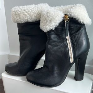Giuseppe Zanotti Design Faux Fur Lined Black Heeled Boots. Size 36.5 US size 6.5